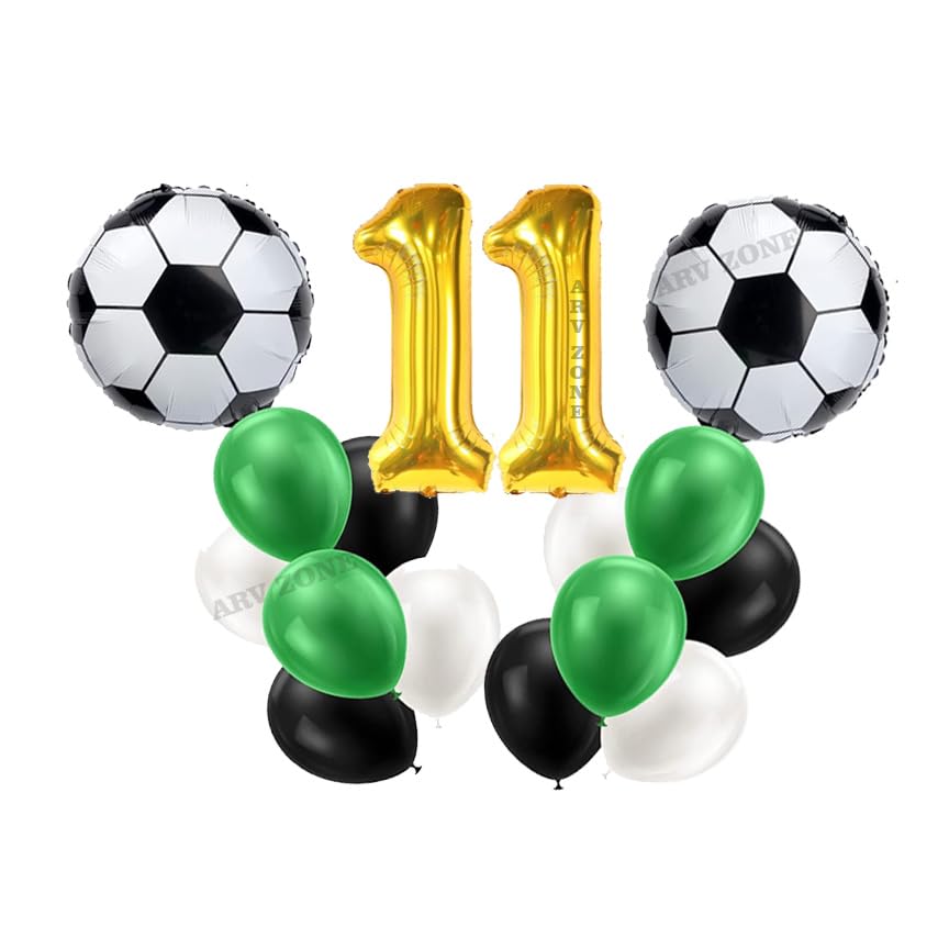 ARV ZONE Football Balloon 11th Birthday Decorations for Boys Soccer Birthday Party Decoration with Green White Black Latex Football Balloon for Kids, Boys, Football Party Supplies (11th Kit)