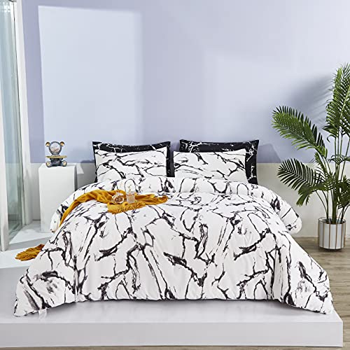 Houseri White Marble Comforter Set Queen Women White And Grey Bedding Full Size Teen Girls Abstract Grey Texture White Bedding Comforter Set Soft Comfy Bed Quilt Blanket (3Pcs, Queen Size) #TOP24