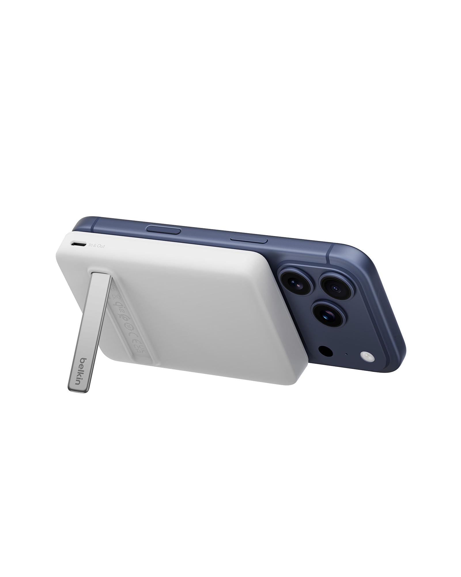 Belkin BoostCharge Batería Externa Magnética Delgada 10000mAh - Blanco | Power Bank con Soporte, Anillo Magnético, 1 Puerto USB-C, Cable Incluido, Autorizada como Equipaje de Mano, Batería Portátil