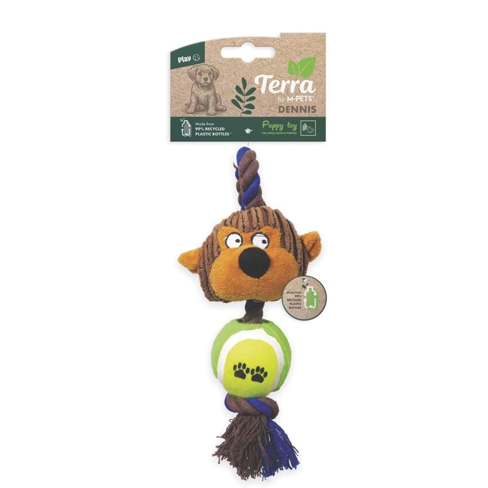 M-PETS Dennis Eco Dog Toy, 100% Recycled Plastic with Squeaker & Cotton Rope, Fun Fetch Ball for Puppies, Safe, Non-Toxic, Durable, Fetch, Chew, Tug-of-War, Promotes Dental Health, Bonding, Exercise M-PETS Dennis Eco Dog Toy, 100% Recycled Plastic with Squeaker & Cotton Rope, Fun Fetch Ball for Puppies, Safe, Non-Toxic, Durable, Fetch, Chew, Tug-of-War, Promotes Dental Health, Bonding, Exercise
