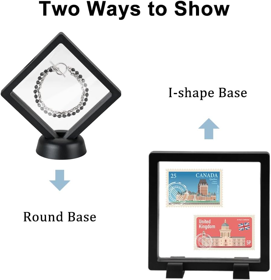 RETON 40 Pack 3D Floating Frame Display Case with Bases, Challenge Coin Display Holder Stands, Large Suspension PE Transparent Jewelry Storage Boxes for Medallions Specimen Stamps