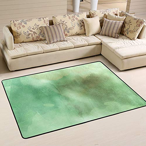 Tapis aquarelle vert Ruchen en velours corail isolant pour réchauffer votre chambre