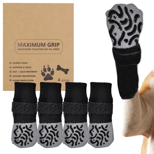 Set de 2 Pares de Calcetines para Perros con Heridas - Botas Antideslizantes de Protección para Almohadillas y Anti-Lamer - Ideales para Perros Mayores y Grandes - Accesorio Esencial - Negro, XL