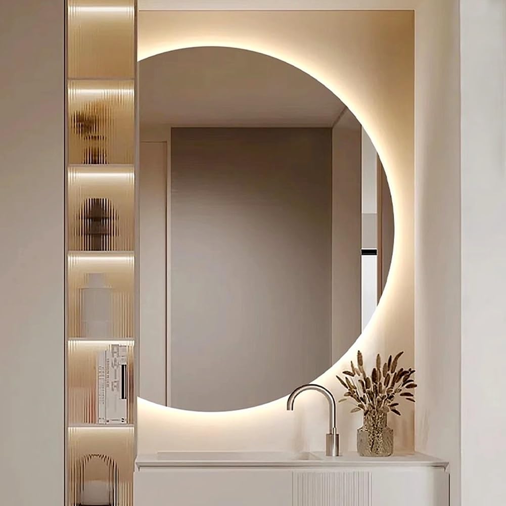WQZzjm Dimmable 43in LED Vanity Mirror for Bathroom, 120cm Touch Control, AntiFog, 3 Color Backlight, Design, Perfect for Home Decor and Grooming (Right 35in)