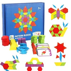 HAPPY HUES® 155 Pcs Wooden Pattern Blocks Set - Geometric Shape Puzzle ...