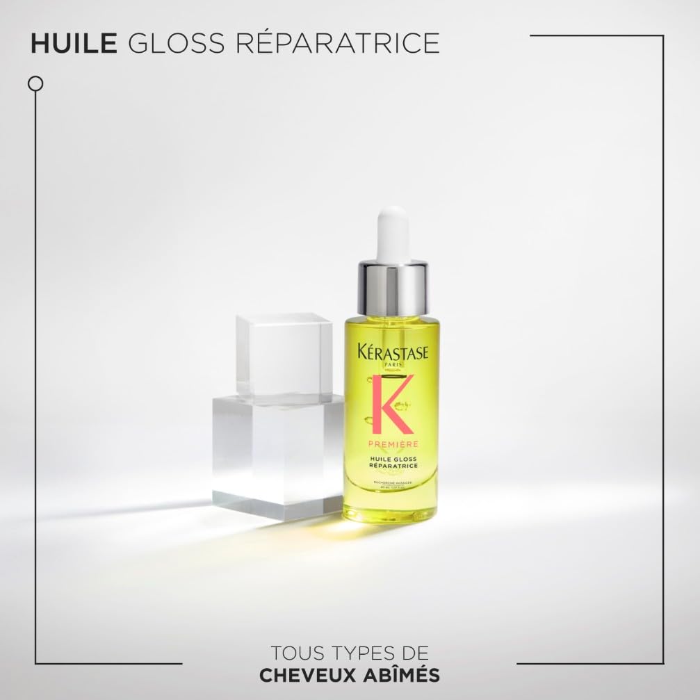 KÉRASTASE Première - Huile Gloss Réparatrice Sans Rinçage - Huile Capillaire Anti-Fourches - Répare La Fibre En Profondeur & Ravive L'Éclat - Formule Innovante - Sans Parabène - Cheveux Abîmés - 30 ml