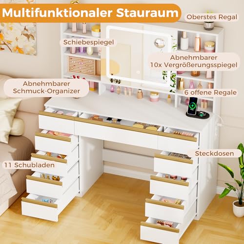 ANWBROAD Grande Coiffeuse avec Miroir LED, 3 Couleurs, Luminosité Réglable – vue 4