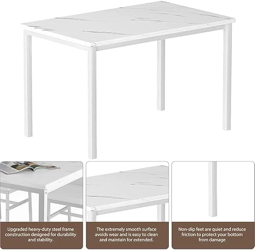 Miniatura 31 de Hooseng Juego de mesa de comedor de 5 piezas para 4 personas con parte superior de mármol sintético y sillas de terciopelo, juego de mesa de cocina