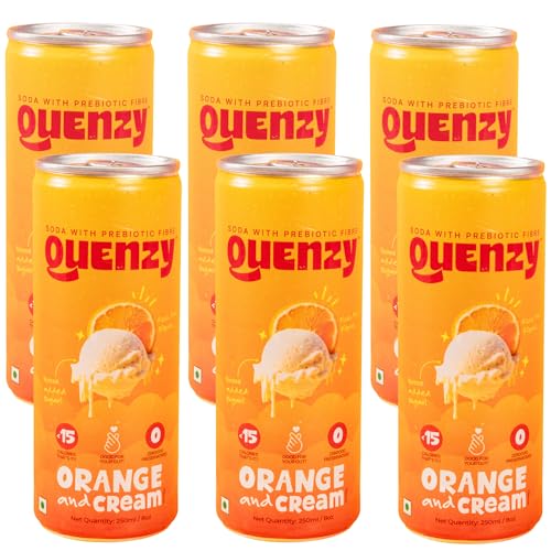 Image of Quenzy Prebiotic Soda - Orange Cream | 5g Prebiotic Fibre for Gut Health | Low Calorie Soda (<15 kcal) | No Added Sugar | Zero Preservatives | Healthy Sparkling Drink | Pack of 6 x 250ml