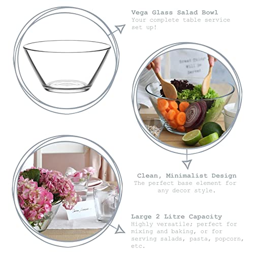 LAV Vega - Salatschüsseln/Rührschüsseln aus Glas - ideal als Servierschalen für Pasta/Popcorn - 2,2 Liter - 2 Stück