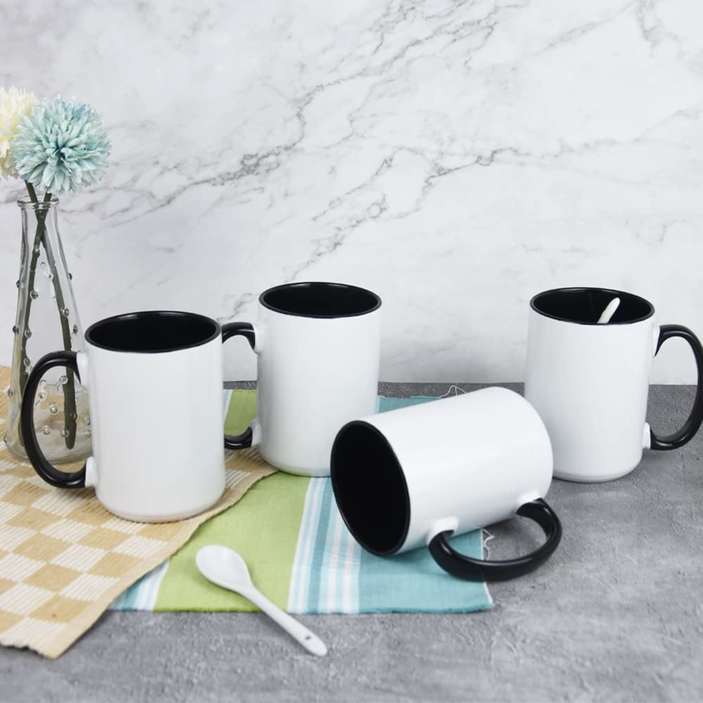 Tazas de sublimación de 15 onzas, dos tonos con interior negro y asa, tazas de café de sublimación con caja de pedido por correo marrón, caja de 18 piezas