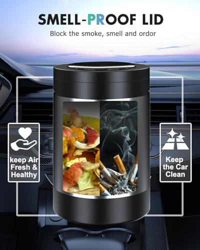 Image of Ashtray with Lid, Smellproof & Smokeproof Cup Holder Ashtray, Detachable Aluminum Alloy Car Ash Tray with Automotic Light for Car Home Office Outside