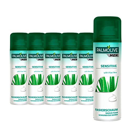 Palmolive Men Rasierschaum Sensitive 6 x 300ml, mit Aloe Vera - pflegt Ihre Haut bereits während der Rasur, für Männer