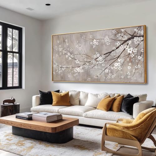 Flowers Wall Art Grey Pictures Wall Painting Large Framed Canvas Art Landscape Artwork for Dining Room Home 29"x 58" Ready to Hang