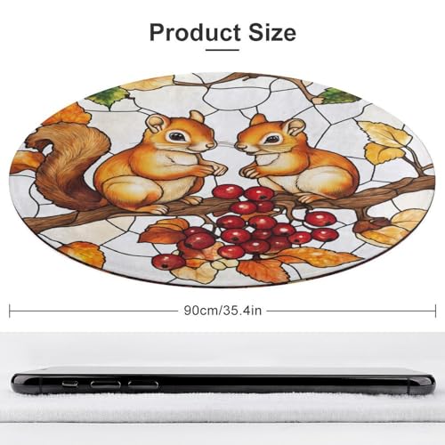Tapis rond moderne antidérapant écureuils 90 cm pour sol sécurisé et doux