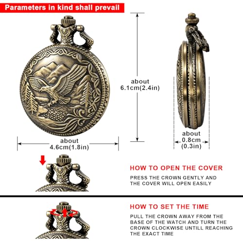Image of Tiong Pocket Watch Pattern Vintage Quartz Pocket Watches with Chain Christmas Graduation Birthday Gifts Fathers Day