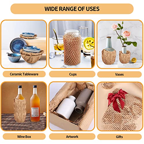 Honeycomb Packing Paper, 15"X131' Honeycomb Cushioning Bubble Wrap Paper Roll For Moving Shipping Breakables Packaging Gifts With 20 Fragile Sticker Biodegradable & Fully Recyclable Brown Kraft #TOP6