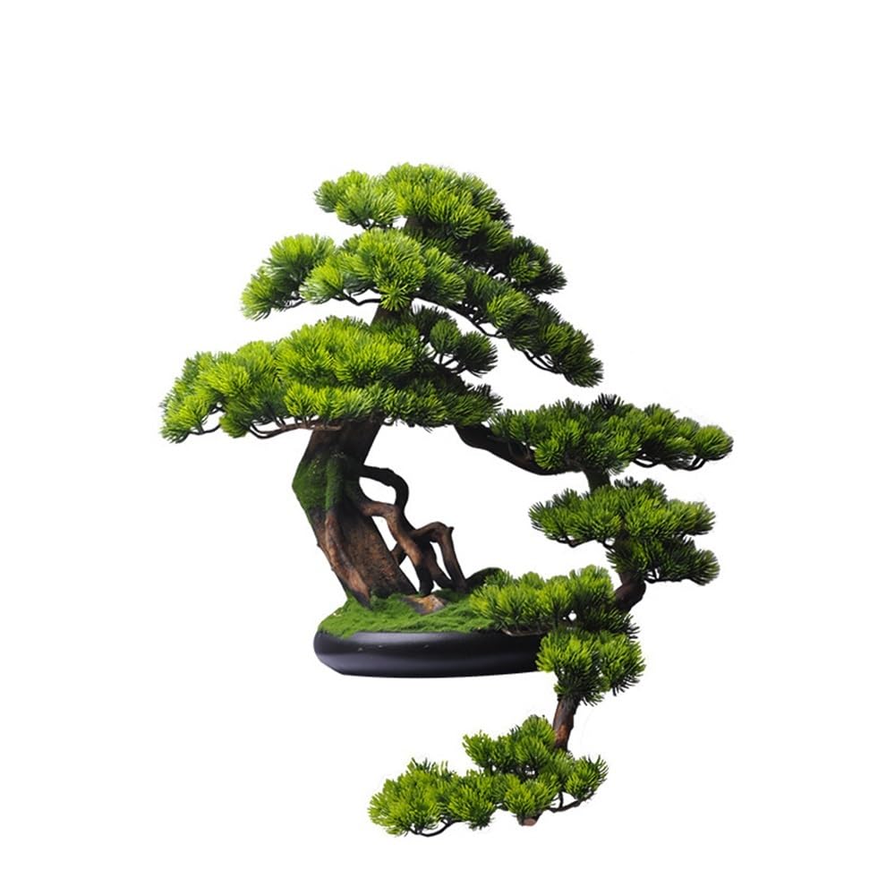 TEESONG Bonsai Tree Pot for Fake Tree Simulation Welcome Pine Bonsai Office Ornaments Greenery Fortune Tree Hotel Entrance Decorations Greenery Decor(A)