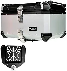 Bau Para Moto Bauleto Traseiro Aluminio GP Tech Polido 65 litros Prata Bagageiro Moto Caixa viagem