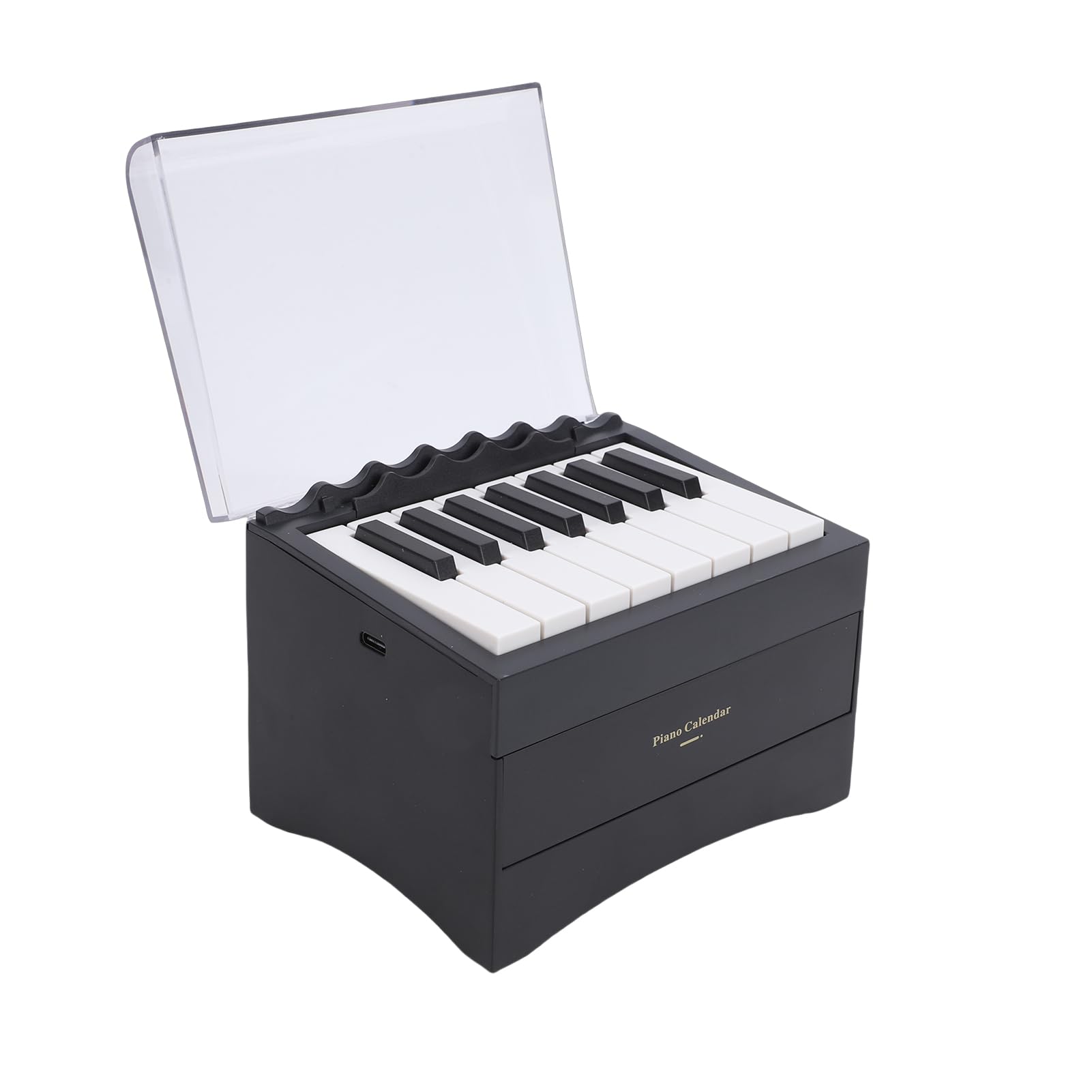 Piano Reproducible de 15 Teclas Cajón Decorativo Luz de Teclado Electrónico BT 8 Sonidos Instrumentos Caja Música Escritorio Recargable Portátil Adorno para el Hogar (Negra)
