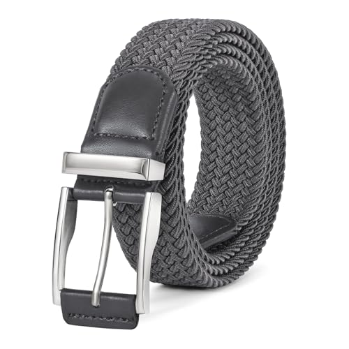 WERFORU Stretchy Braided Belt for Men Elastic Woven Belt for Jeans Pants Casual Men’s Golf Belt Grey