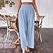 Womens Linen Wide Leg Pants Elastic Waist Boho Pants Summer Fashion Vacation Beach Casual Trousers for Holiday Light Blue