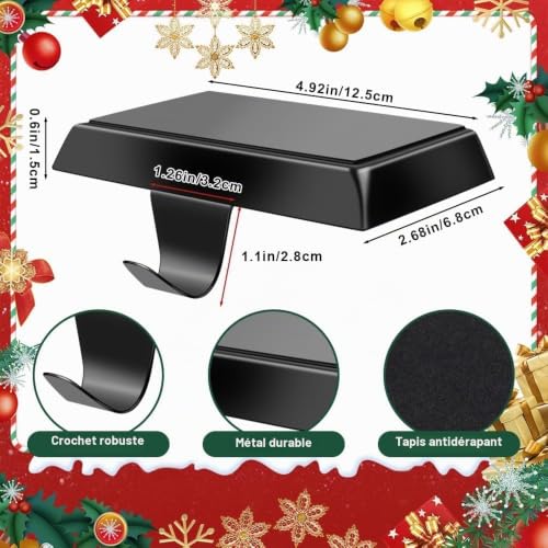Guojanfon Supports pour chaussettes de Noël, crochets en métal pour suspendre, bases pour cheminée, décoration de fête de Noël (2 noirs, 2) – vue 2