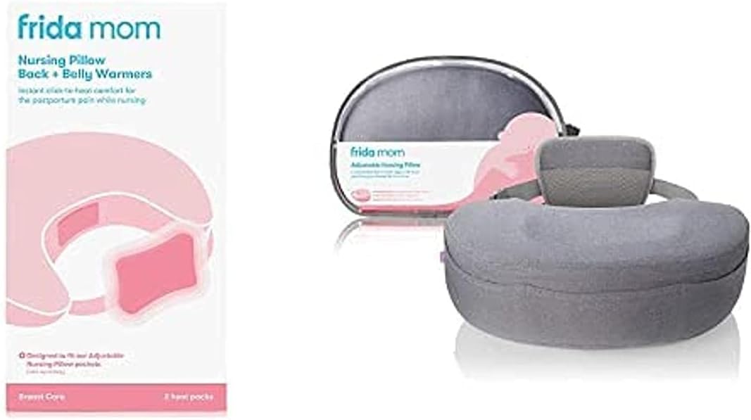 Frida Mom Adjustable Nursing Pillow with Nursing Pillow Back + Belly Warmers - for Mom + Baby Comfort During Nursing + Pumping