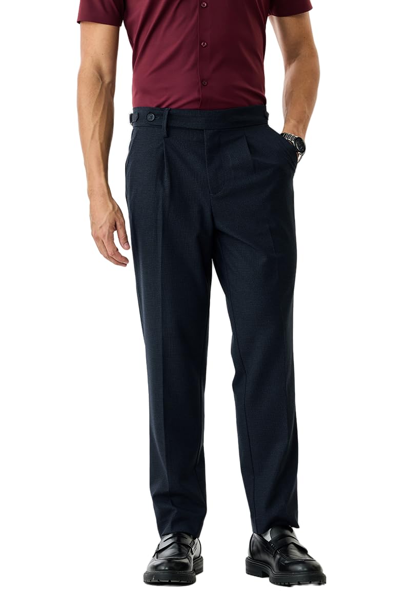 snitch Men Formal Trousers | Relaxed Fit Pleated Front with Turned-Up Cuffs | Premium Polyester Blend with Viscose & Elastane | Perfect for Office-picture-23