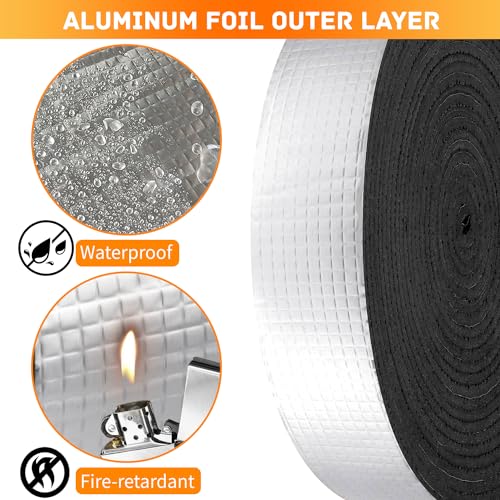 Isolierung Kanal Isolierung zum Wickeln 2 Wide X 32.8 Ft Rohrisolierung zum Wickeln, Isolierung Heizungsrohre Wickeln, Rohrumwicklung, Rohrisolierungsfolie Isolierband mit Schaumstoff(2 Rolle)