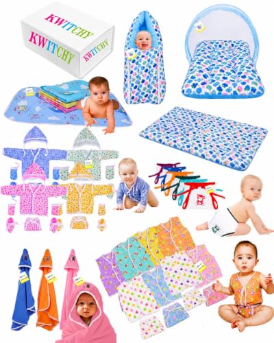 Image of Kwitchy 56 in 1 Baby Products All Combo Infants Essentials Kit Infant Accessories Baby Gift Set (0-6 Months) Blue for Baby Boy