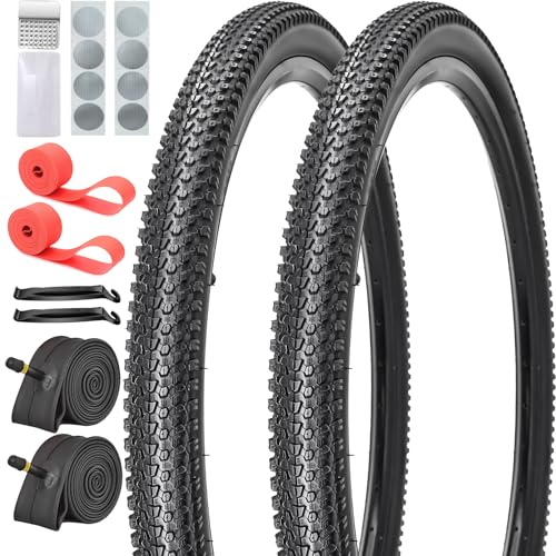 SIMEIQI 26X2.1 Bike Tires and Tubes with AV 35mm Inner Tubes and Rim Strips Gluless Patches Kit (Black 26x2.1)