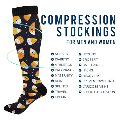 Halloween Cute Candycorns Compression Socks for Women Men, Circulation Long Knee High Socks Casual Stocking Athletic Tube Sport Sock4