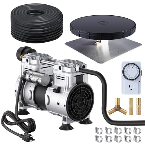 HQUA PAS10 Pond & Lake Aeration System for Up to 1 Acre, 3/4 HP Compressor + One 100' Weighted Tubing + One Diffuser