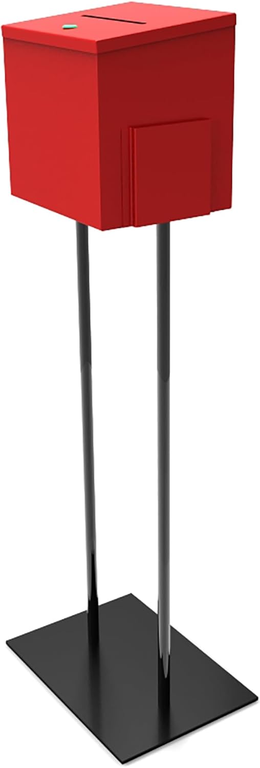 FixtureDisplays Red Metal Ballot Box Donation Box Suggestion Box with Black Stand and Lock 11064+10918-RED-NF