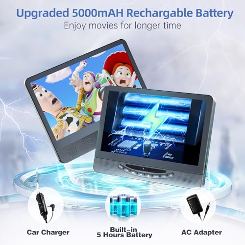 FELEMAN 12" Portable DVD Player for Car with 1080P HDMI Input, Car DVD Player Dual Screen with Full HD Digital Signal Transmission 5-Hour Battery, Support USB, Last Memory(1 Player+1 Monitor) - Image 4