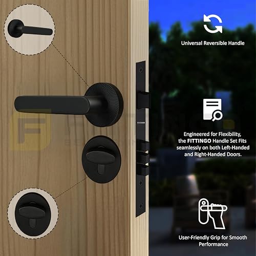 Image of Vigo Mortise Door Handle Lock Set - Premium Zinc Alloy Handle with Heavy-Duty Brass Lock Body & Cylinder | Black Finish | 3 Years Warranty | for Home, Office & Hotel Doors