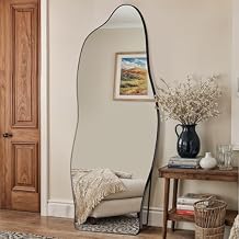 Antok Irregular Full Length Mirror, 68"x26" Asymmetrical Floor Mirror with Stand, Standing Hanging Leaning Irregular Mirrors for Bedroom Living Room Entryway, Cloud Shaped, Black