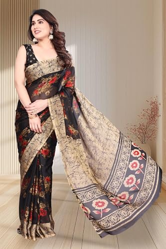 Image of SUPERLAXMI Women's Chiffon Floral Printed Saree with Blouse Piece