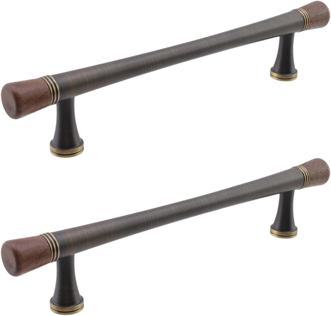 Single Hole Wood Drawer Handle Knobs Walnut Cabinet Pulls Brass Base T Bar Knob Pull Handles With Screws for Cabinets, Cupboard, Drawer, Kitchen, 46mm/1.81", 2 Pcs(Walnut and Brass)
