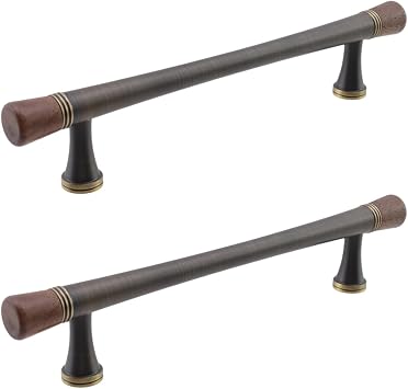 Brass and Wooden Kitchen Cabinet Pulls 5 Inch Dresser Drawer Handles Modern Furniture Hardware Pulls Walnut Cabinet Pull for Bathroom Bedroom Living Cabinets,2 PcsCoffee Bronze