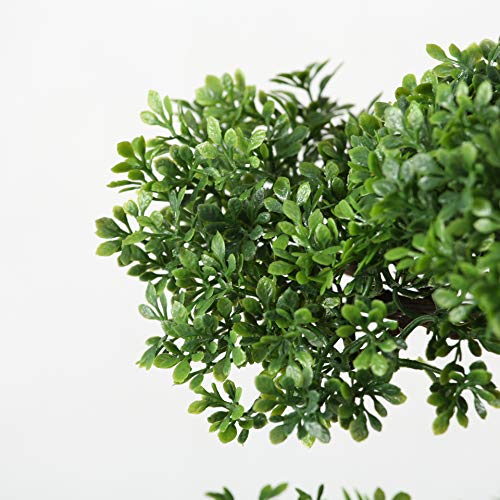 Realistic Faux Harland Boxwood Bonsai Tree, Houseplant, White Round Pot, Pebbles, Padded Bottom, Over 1 Ft Tall, (H33Cm) #TOP2