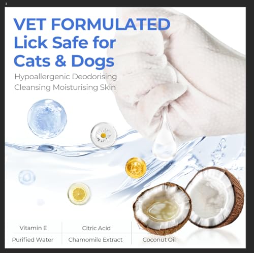 Image of Pet Cleaning Glove Wipes for Dogs & Cats, Hypoallergenic Deodorizing Disposable No-Rinse Grooming Wipes, Wipes, Perfect for Pet Dry Cleaning, Daily Care and Travel, Coconut Scent, 48 pcs