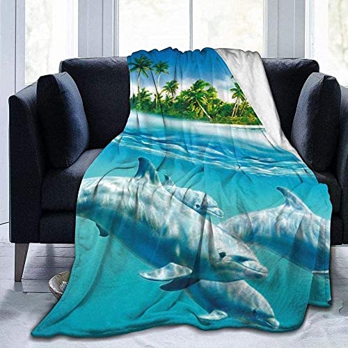 okuya Delphins Island Wasserüberwurf Wohnzimmer/Schlafzimmer/Sofa, warm, für Reisen, super flauschig, solide Bettdecke für Kinder, Erwachsene, alle Jahreszeiten, 203 x 152 cm, warm und gemütlich Cover
