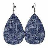 HOSNYE Denim Material Patchwork Leather Earrings for Women Girls Fabric Apparel Indigo Miscellaneous...