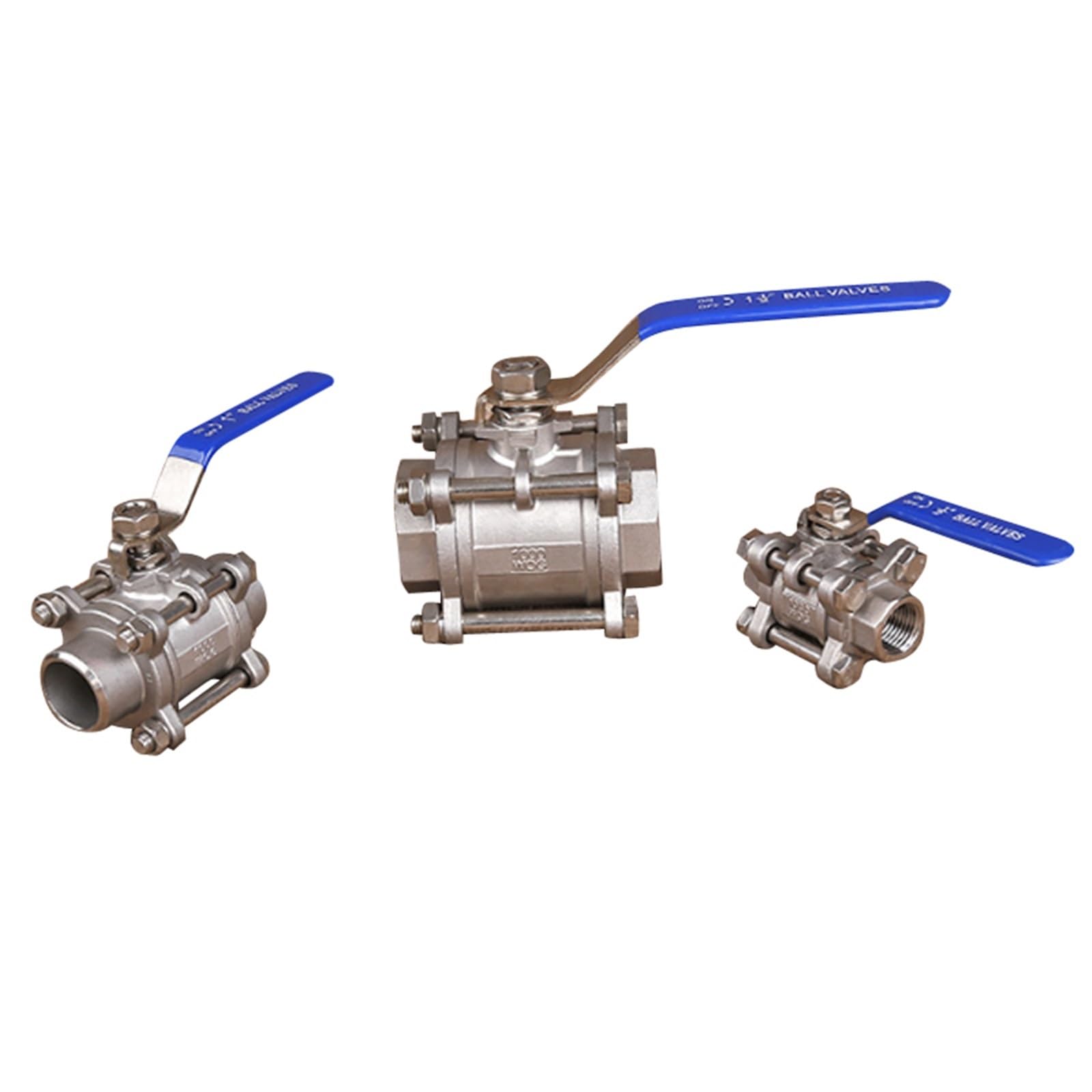 JNVFTCUX 1PCS 1.5" Pipe OD:38MM Sanitary Stainless Steel 3 Piece Ball Valve SS304 Tri Clamp PTFE Ferrule OD 50.5mm