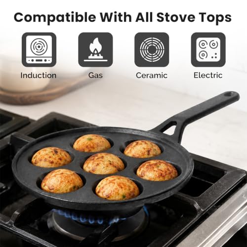 Image of HomeEssentials Cast Iron Appam Pan, Appe, Paniyaram Maker (7 Pits Appam Pan)