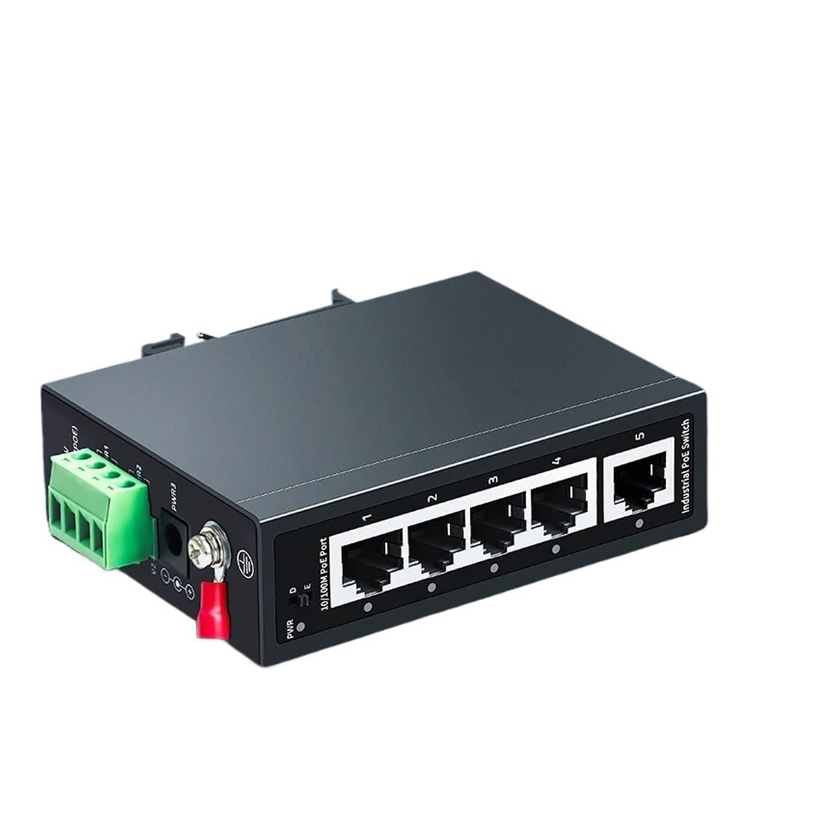Conmutador POE industrial de 5 puertos 100 Mbps, interruptor Ethernet de red VLAN 4KV, riel de protección contra rayos montado en la pared DC48-55V