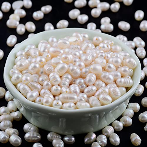 Eswala Pearls Beads for Jewelry Making 100pcs 4-5mm Natural Genuine Real Freshwater Cultured Pearl White Rice Oval Loose Gemstone Bead Holes 0.7mm Crafts Necklaces Bracelets Earrings (White, 4-5mm)