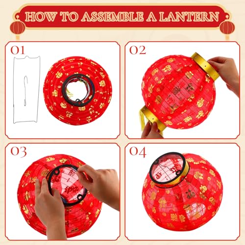 Image of Geelin 6 Pcs Chinese 2026 New Year Lanterns Golden Fu Red Party Lanterns Festival Red Lamp Shade Traditional Hanging Chinese Party Decorations for Spring Festival Celebration(10 Inch)